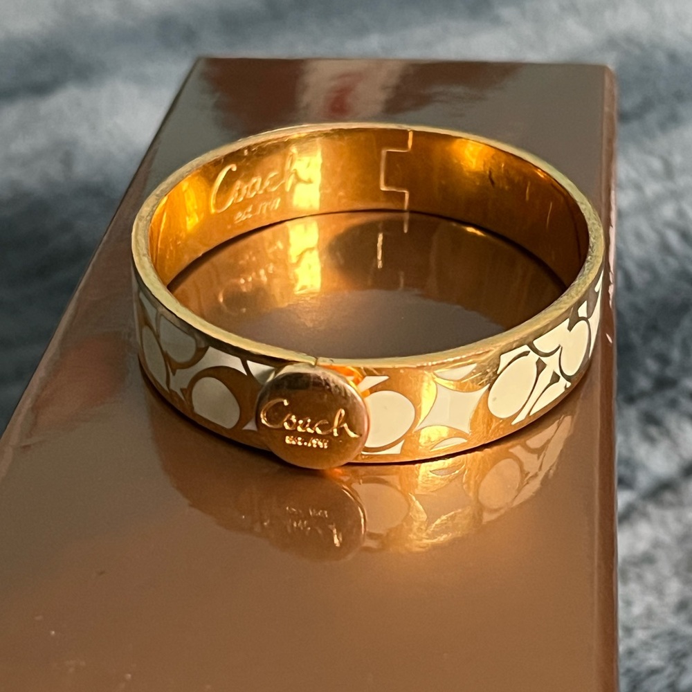 Vintage Coach Gold Toned and Cream Hinged Bangle Bracelet